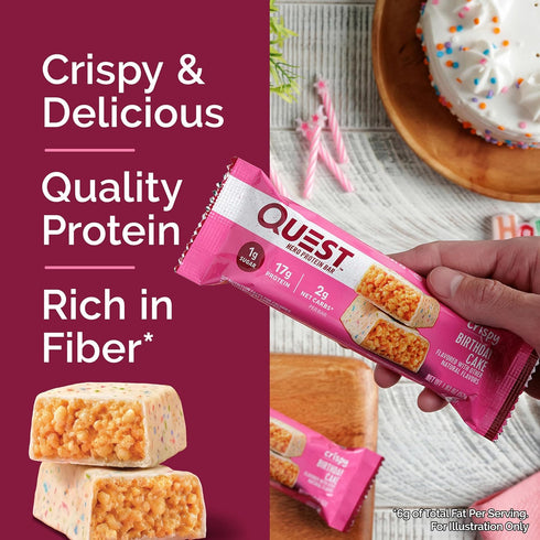 Quest Nutrition Crispy Birthday Cake Hero Protein Bar - 17g Protein, 1g Sugar, Gluten Free, Keto Friendly - 12 Count