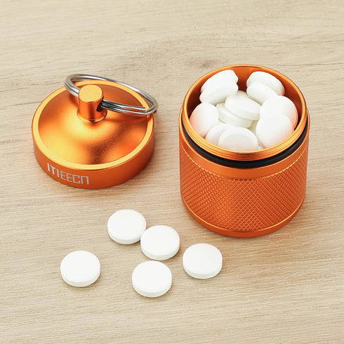 Keychain Pill Organizer, Waterproof Aluminum Container for Outdoor Travel Camping, Size: 1.6 x 1.6 x 2 in (Orange)