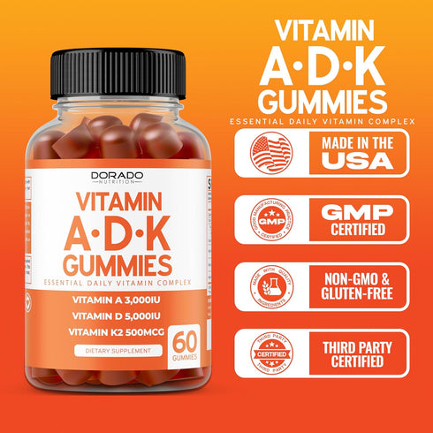 ADK Gummies Vitamin D3 K2 Gummies (60 Sugar Free Gummies) - Vitamin D3 K2 10000iu/5000iu - Vegan, Non-GMO