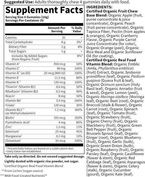 Gummy B12, D3 120 Gummies Garden of Life Organics Men's Vitamins - Berry - Certified Organic, Non-GMO, Vegan, Kosher