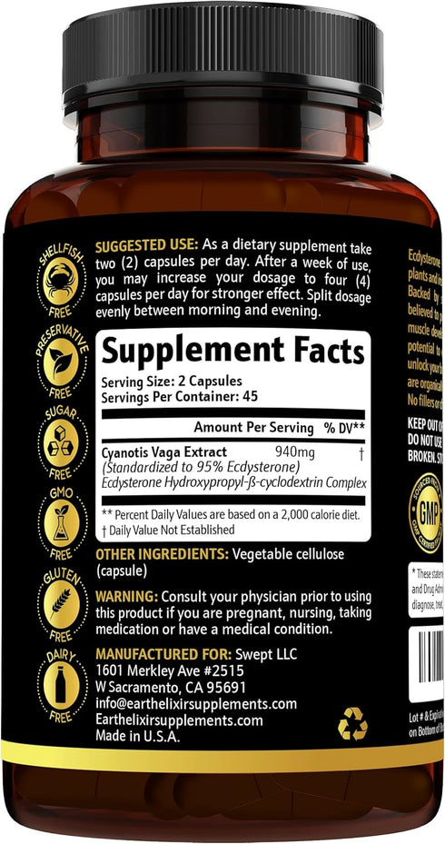 Ecdysterone Supplements 940mg (90 Capsules) – Muscle Building Supplement for Men with Enhanced Bioavailability