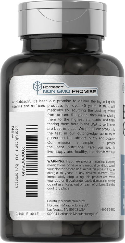 Horbaach Beta Glucan 1 3D 1000 mg - 90 Capsules, Non-GMO, Gluten Free Supplement