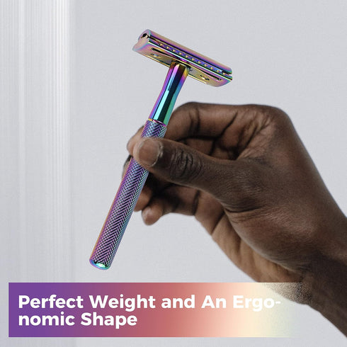 ZOMCHI Double Edge Safety Razor with 5 Blades, Reusable Plastic Free Shaving Razor for Women & Men - Rainbow
