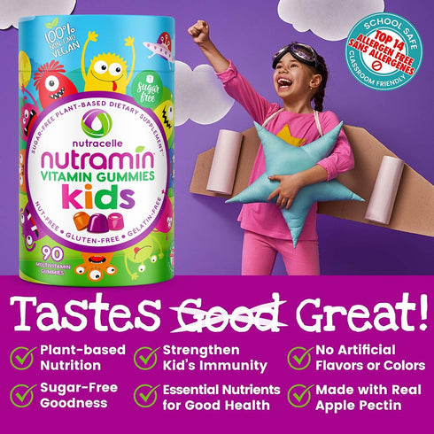 Nutracelle NUTRAMIN Sugar-Free Vegan Gummy Multivitamins for Kids, 90 Count Bottle