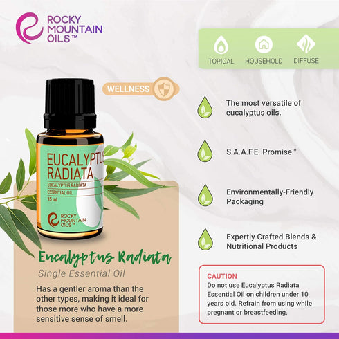 Rocky Mountain Oils Eucalyptus Radiata Essential Oil - Aromatherapy for Diffuser, Topical, Home - 15ml