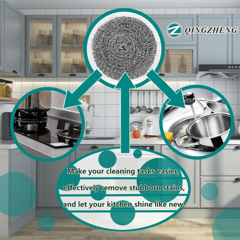Stainless Steel Scourer Kitchen and Household, Steel Cleaning Dishes, Middle Size Scrubbers (6Pcs*25g)