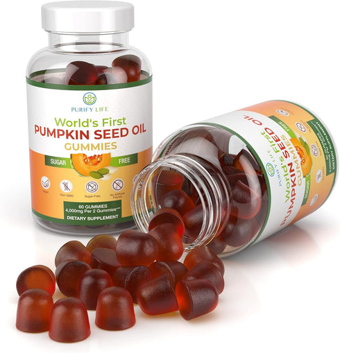 Sugar-Free Pumpkin Seed Oil Gummies 4,000mg/serving for Hair Growth, Skin, Prostate Health, 60 Chews, Immune Support