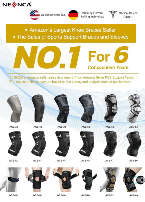 NEENCA Knee Brace for Knee Pain Relief, Medical Knee Support with Patella Pad & Side Stabilizers, Compression Knee