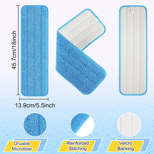 18 inch Reusable Mop Pads, Microfiber Spray Mop Replacement Heads for Wet/Dry Mops, Compatible with Bona Floor Care