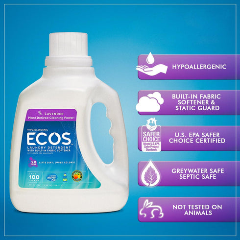 Earth Friendly Products Ecos Laundry, Lavender, 100 Count