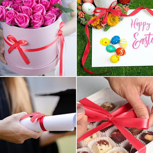 WUINOID 3/8" 50 Red Ribbon, Yards Ribbon for Gift Wrapping, Satin Fabric Ribbons for Flower Bouquet Bridal Wedding