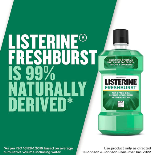 Listerine Freshburst Antiseptic Mouthwash, Kills 99% of Germs, Spearmint, 1 L, ADA Accepted