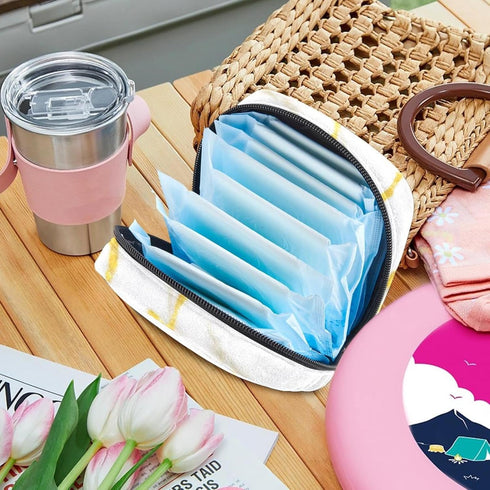 MUOOUM Sanitary Napkin Storage Bag, Gold Glitter Marble Painted Menstrual Cup Pouch, Portable Sanitary Napkin Pads