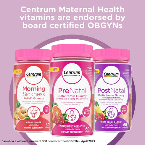 Centrum Prenatal Multivitamin Gummies, 60 Count - Mixed Berry and Orange Flavors with DHA and Folic Acid, 30 Day Supply