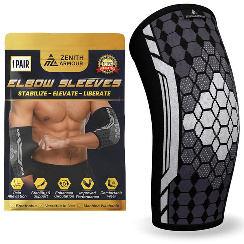 Elbow Brace Compression Sleeve Support - Pain Relief for Golfers Elbow, Tennis Elbow, Tendonitis, 1 Pair (Medium)