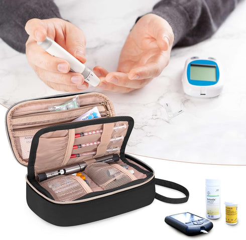 Yarwo Diabetic Travel Case for Blood Glucose Monitor, Insulin Syringes, Diabetes Supplies Storage Bag (Black)