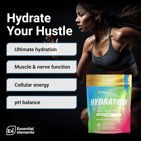 Essential Elements Hydration Packets - Sugar Free Electrolytes Powder Packets, 24 Stick Packs with ACV & Vitamin C