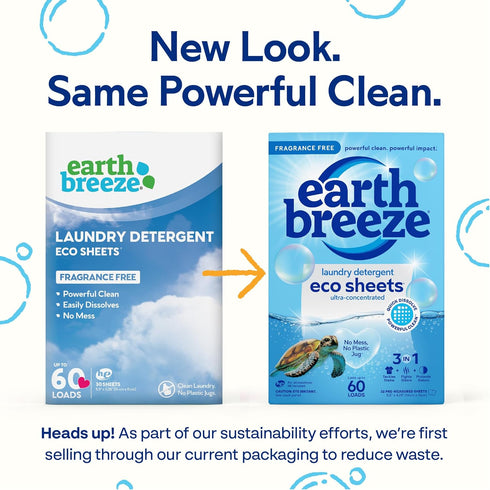 Earth Breeze Laundry Detergent Sheets, 30 Sheets, 60 Loads, Concentrated Liquidless Soap, Fragrance-Free