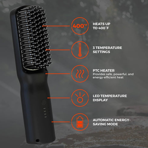 Wild Willies Beard Straightener for Men - Heated Brush & Hot Comb, 3 Temperature Settings, Ionic Technology, 400F
