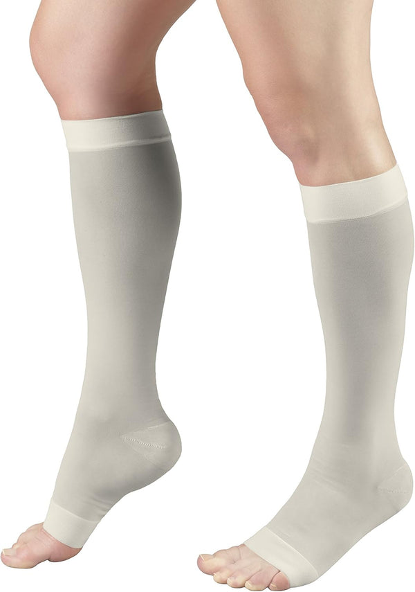 Truform Sheer Compression Stockings 15-20 mmHg, Women's Knee High Length, Open Toe, 20 Denier, Ivory, 2X-Large