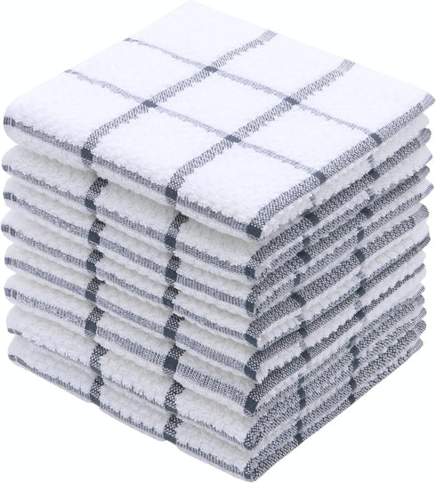 PPAXL 12 12 Inches, 8pc/Set Cotton Grid Dish Cloths, Terry Cleaning Rags, x Light and Soft, Quick Drying Dish Rags