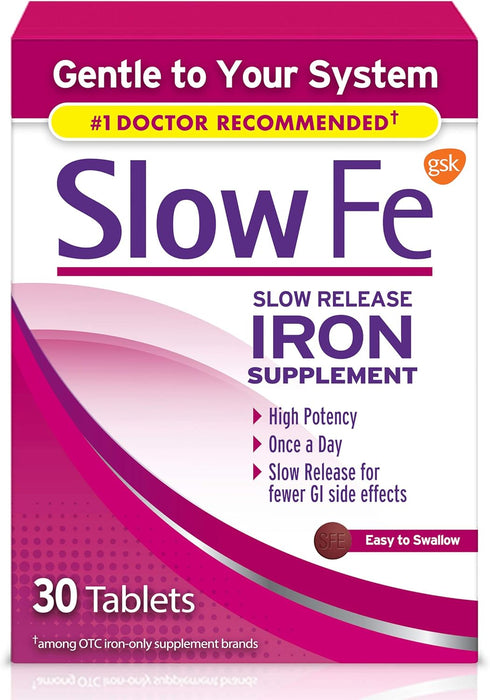Slow Fe 45mg Iron Supplement for Iron Deficiency, High Potency, Easy to Swallow Tablets - 30 Count