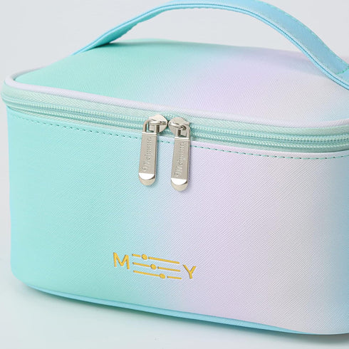 KITENROM Preppy Makeup Bag, Small Cosmetic Organizer for Women, Rainbow Gradient Green