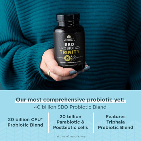 Ancient Nutrition SBO Probiotic Trinity Daily Care - 40 Billion Blend of Prebiotics, Probiotics, Postbiotics - 60 Count