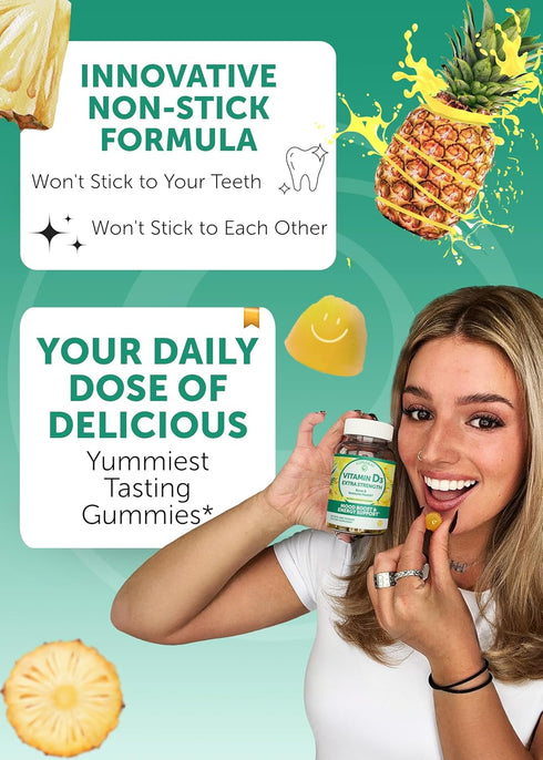 Vitamin D3 Gummies for Adults and Kids - Non-GMO, 2000IU Supplement for Immunity, Bone and Mood Support, 60 Count