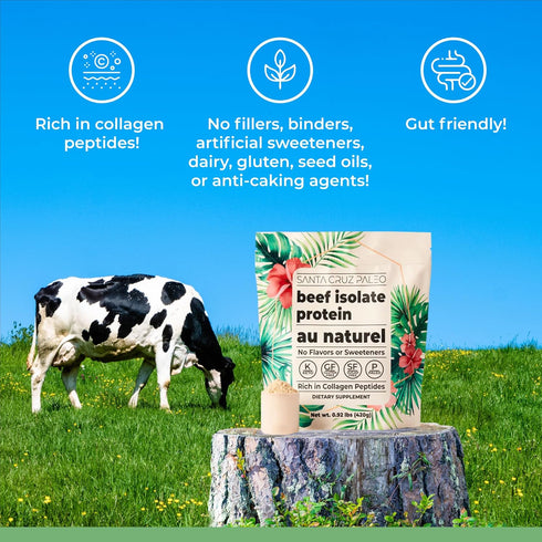 Santa Cruz Paleo Beef Isolate Protein Powder, Au Naturale, 20g Protein, Gluten Free, Keto, Sugar Free, 0.92 Lbs