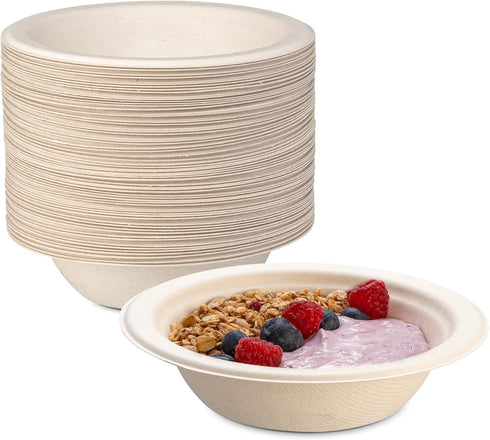 Comfy 125 Pack Heavy-Duty 12 oz Compostable Paper Bowls - Eco-Friendly Disposable Sugarcane Soup Bowls
