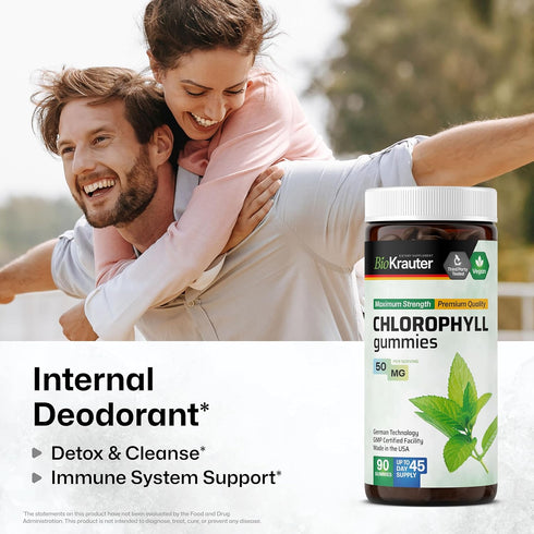 Gummies 90 Gummies, 45 BIO KRAUTER Chlorophyll for Body Odor & Detox Support - Vegan Chlorophyll Supplements for Women