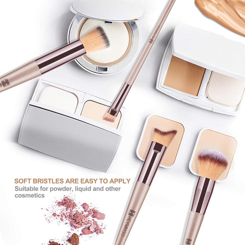 HEYMKGO 15PCS Champagne Gold Professional Makeup Brush Set with Bag, Foundation, Blending, Powder, Blush, Concealer,
