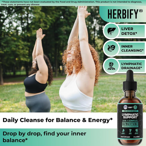 Immune 30 2 Oz HERBIFY Lymphatic Drainage Drops for Liver Detox & Support - Lymph System Support Drops - Detox Cleanse