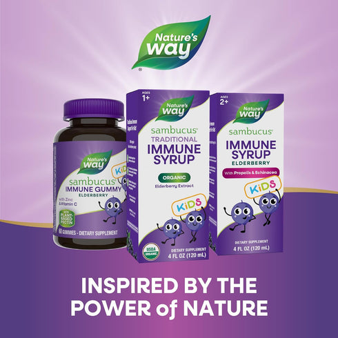 Nature's Way Sambucus Elderberry Immune Syrup for Ages 1+, USDA Certified Organic, Black Elderberry Extract, 4 Fl Oz