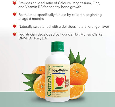 ChildLife Essentials Liquid Calcium Magnesium Supplement, 16 Fl Oz Bottle - Supports Healthy Bone Growth, Vitamin D3 &