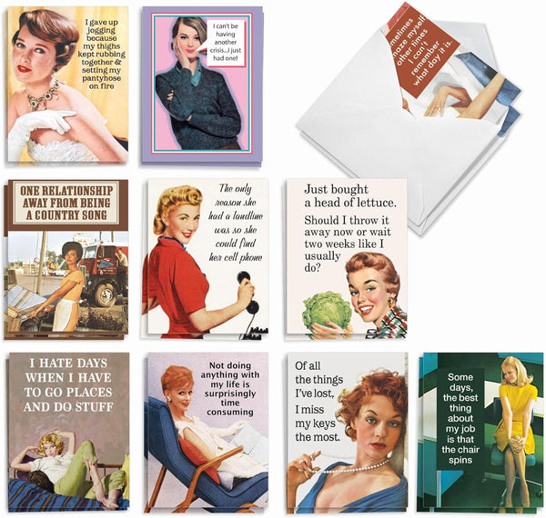 The Best Card Company 20 Note Cards Blank Assortment (4 x 5.12 Inch) with 10 Designs, 2 Each - Hot Mess