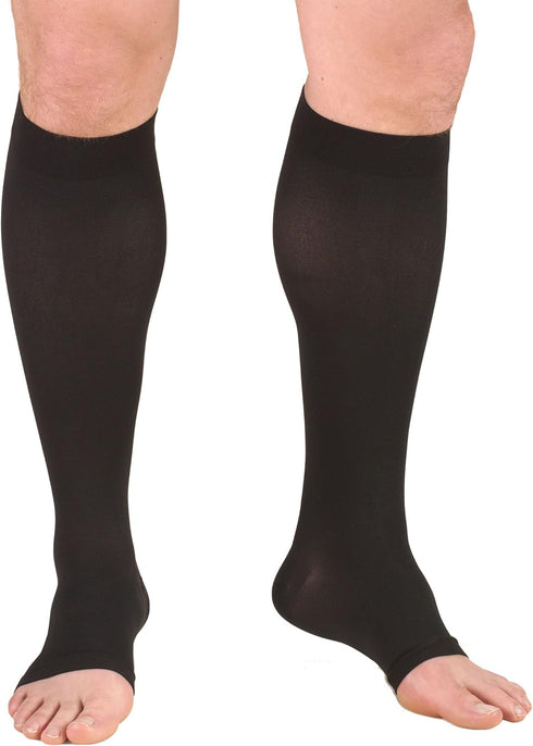 Truform 20-30 mmHg Compression Stockings, Knee High, Open Toe, Black, X-Large