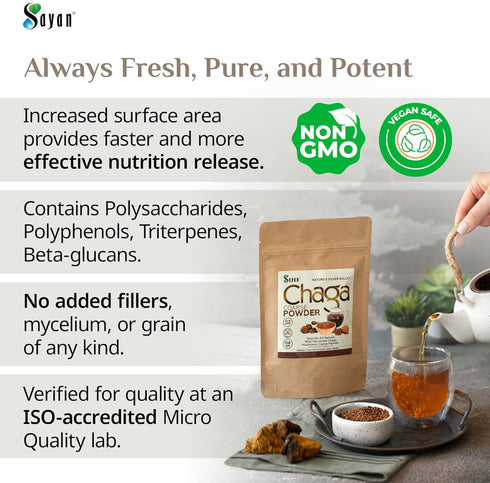 Sayan Siberian Pure Raw Coarse Chaga Powder, 4 Oz / 113g – Premium Wild Forest Harvested Super Antioxidant Tea