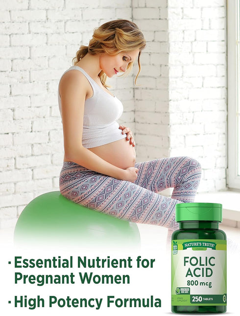 Nature's Truth Folic Acid 800 mcg | 250 Tablets | Vegetarian, Non-GMO & Gluten Free Supplement