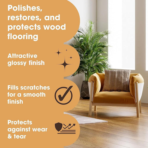 Furniture Clinic Wood Floor Polish - Polishes to a Glossy Finish, Protects Against Stains, 500ml / 17fl oz