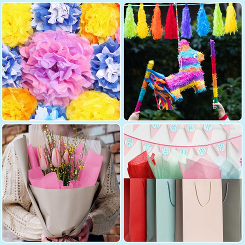 Bouiexye 60 Sheets Multicolor Tissue Paper, Rainbow Bulk for DIY Art Craft Gift Wrapping Birthday Party Festival