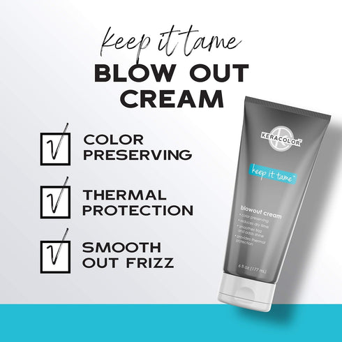 KERACOLOR Blowout Smoothing Cream for Hair - Color Preserving Heat Protectant, Reduces Dry Time, 6 fl oz