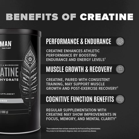 BIRDMAN Micronized Creatine Monohydrate Powder, Muscle Recovery, Caffeine Free, Vegan, Post Workout, Gluten Free, Sugar
