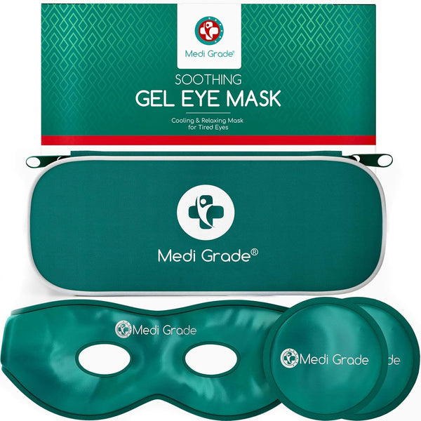 Medi Grade Cooling Eye Mask for Puffy Eyes, Reusable Gel Eye Mask with Thermo-bag for Dark Circles Relief