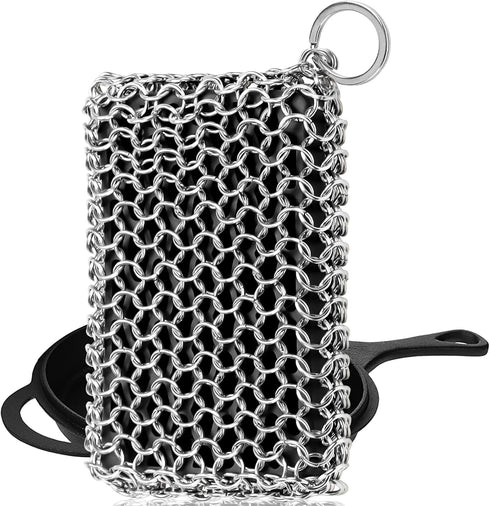 Herda Chain Mail Cast Iron Cleaner Scrubber,316 Chainmail Pan Scrubber Metal Cleaning