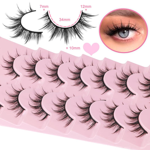 Manga Lashes Natural Look False Eyelashes, 3D Volume Mink Wispy Fluffy Spiky Pack, Korean Japanese Cosplay, 7 Pairs by