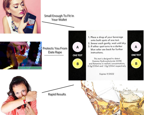 TEST MY DRINK 10 20 Strips - Tests. Test Your Drink or Beverage. Escape Drink Spiking. Detect GHB or KETA Using The