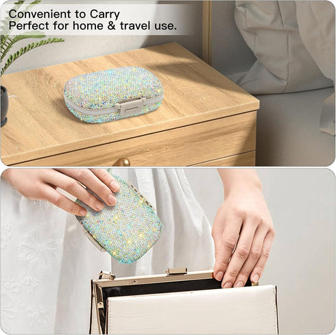 Soleebee Portable 8 Compartments Daily Pill Organizer, Bling Crystal Diamond Pill Box, Small Travel Medicine Container