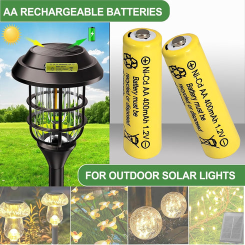 Zsolarigt 400mAh 1.2V Light,10 Packs AA NiCd Rechargeable Solar Batteries for Outdoor Flower Bed Solar Lights Rope,Led